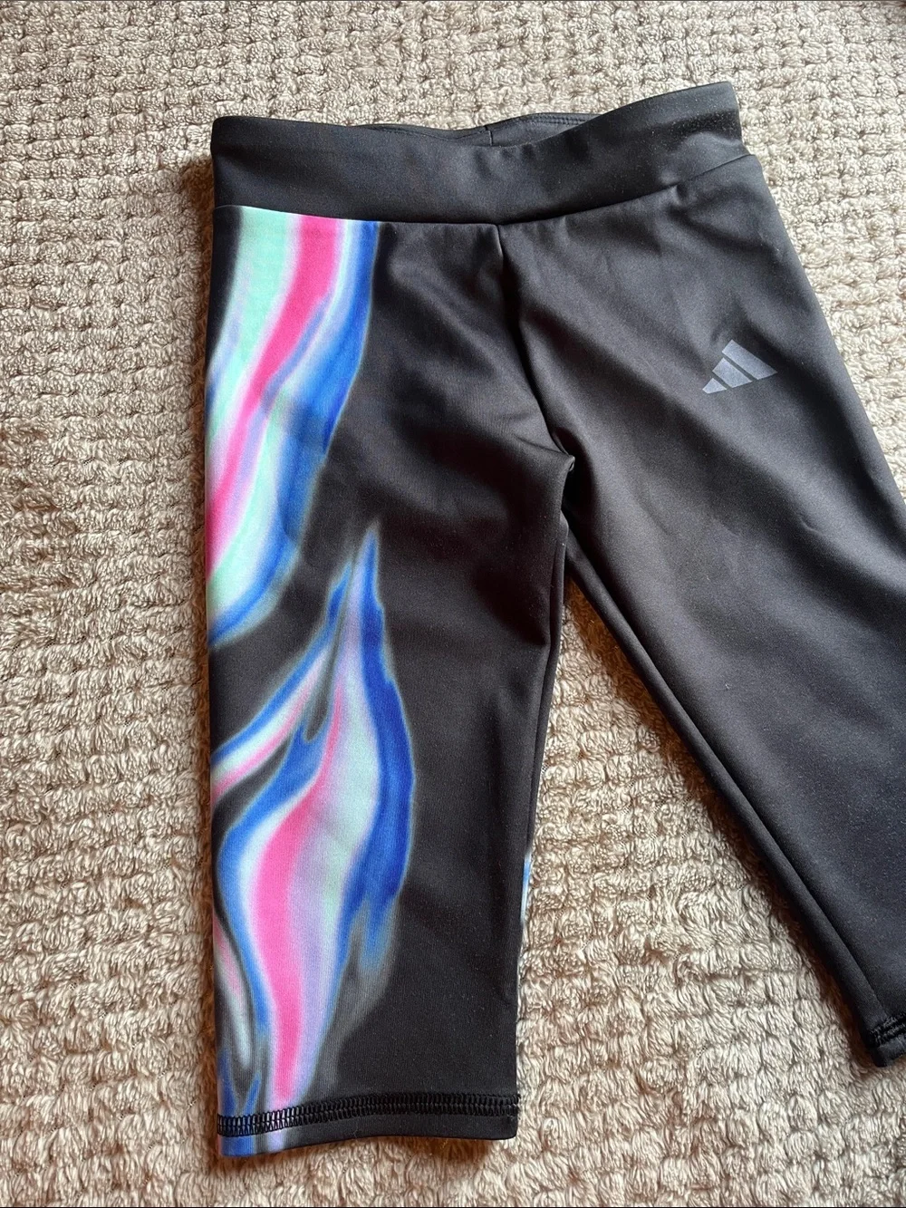 adidas Kids Black Capris with Pink, Blue & Purple Wave Panels